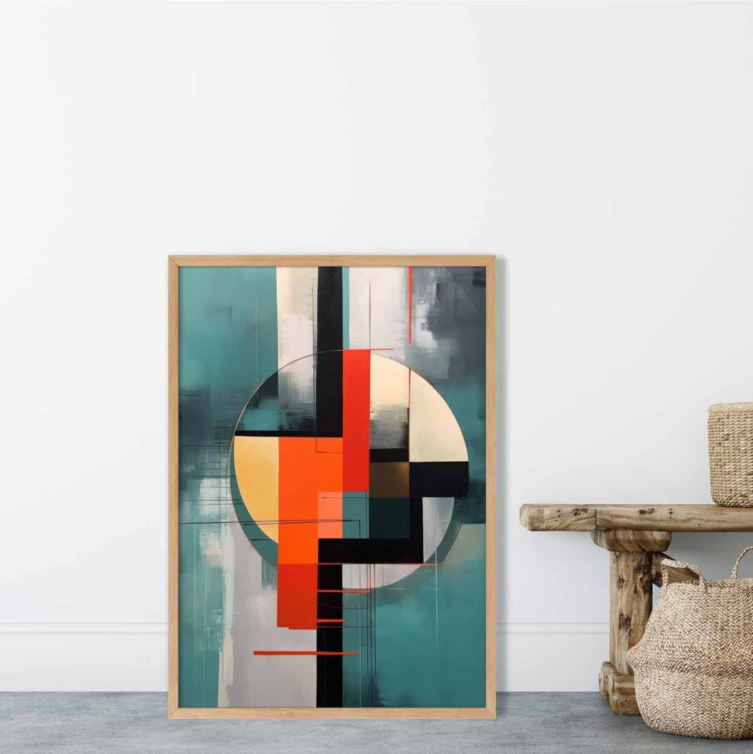 Abstract Shapes Art Print Turquoise Red and Gray No. 1 | Bowlift
