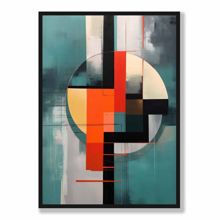 Abstract Shapes Art Print Turquoise Red and Gray No. 1 | Bowlift