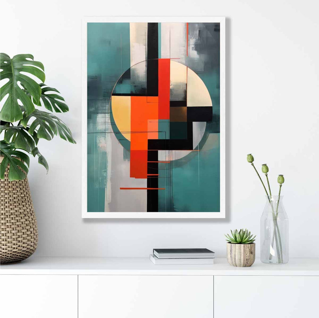 Abstract Shapes Art Print Turquoise Red and Gray No. 1 | Bowlift