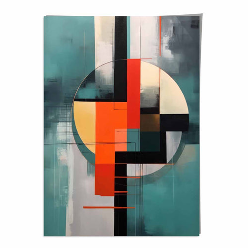 Abstract Shapes Art Print Turquoise Red and Gray No. 1 | Bowlift