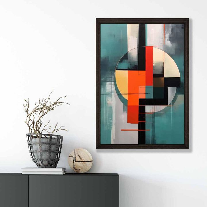 Abstract Shapes Art Print Turquoise Red and Gray No. 1 | Bowlift