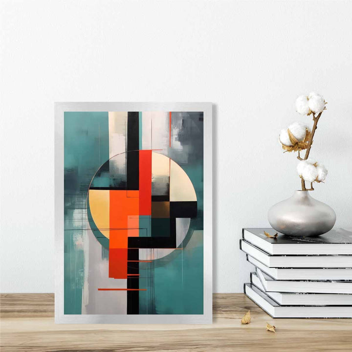 Abstract Shapes Art Print Turquoise Red and Gray No. 1 | Bowlift