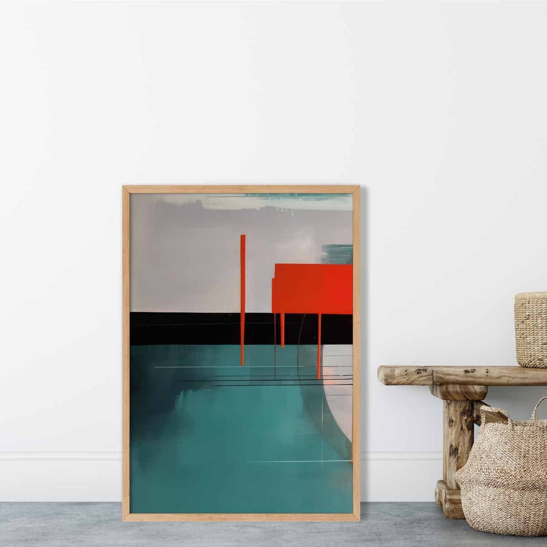 Abstract Shapes Art Print Teal Red and Gray No. 2 | Bowlift