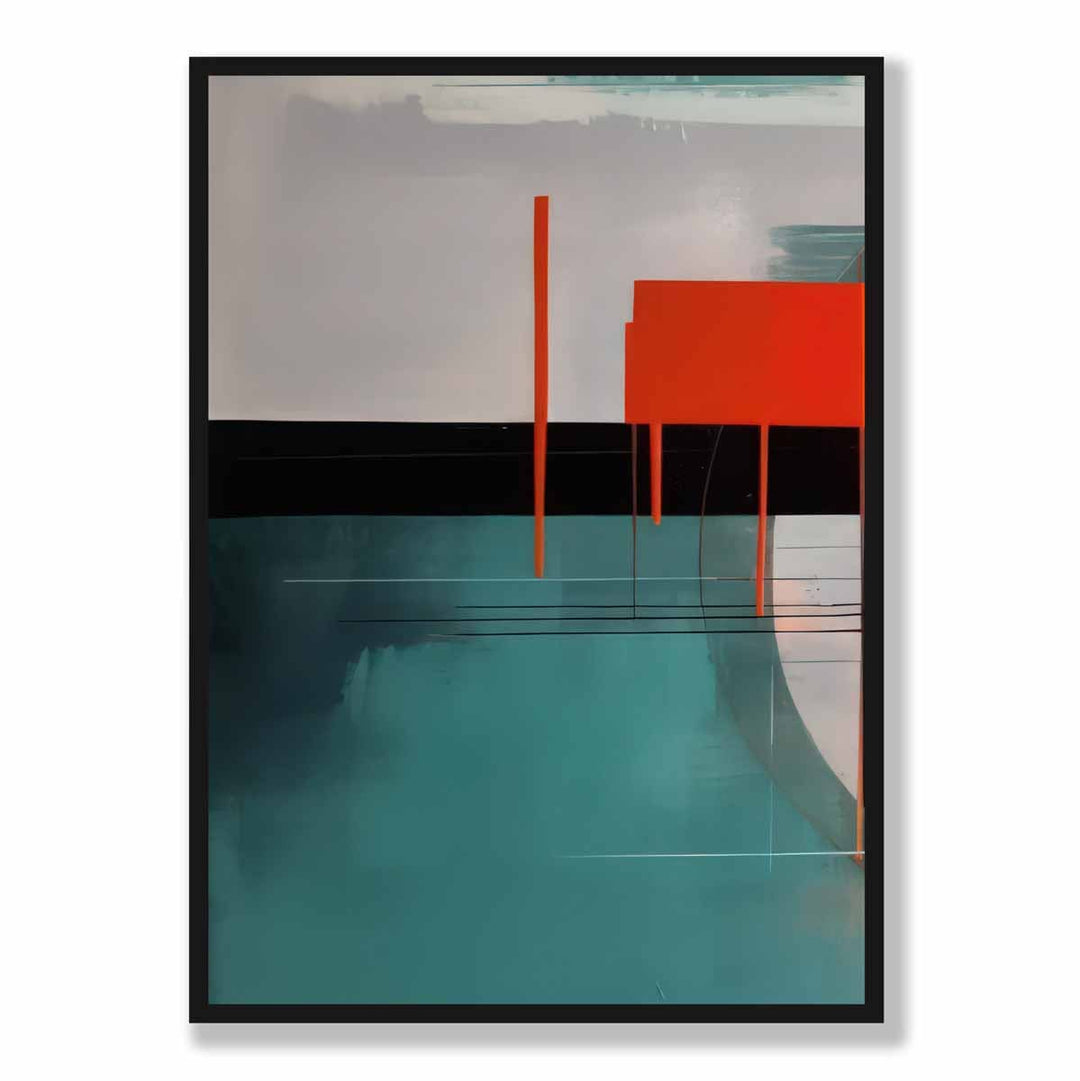 Abstract Shapes Art Print Teal Red and Gray No. 2 | Bowlift