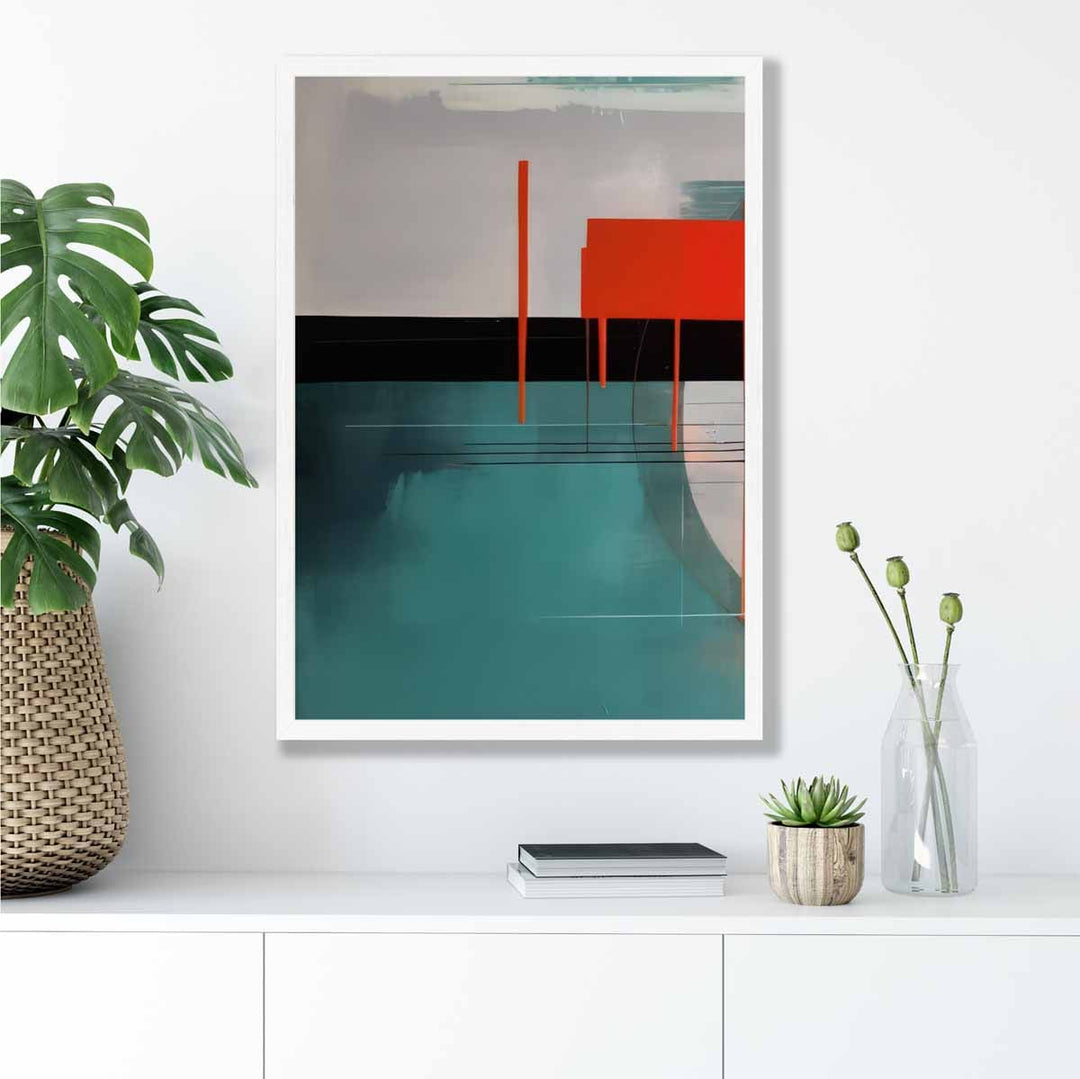 Abstract Shapes Art Print Teal Red and Gray No. 2 | Bowlift