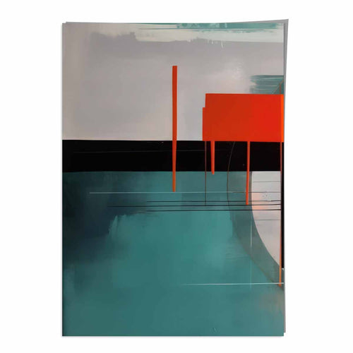 Abstract Shapes Art Print Teal Red and Gray No. 2 | Bowlift