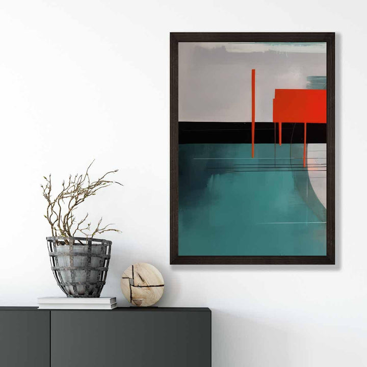 Abstract Shapes Art Print Teal Red and Gray No. 2 | Bowlift