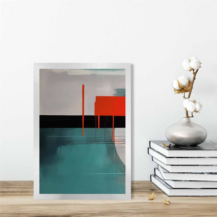 Abstract Shapes Art Print Teal Red and Gray No. 2 | Bowlift