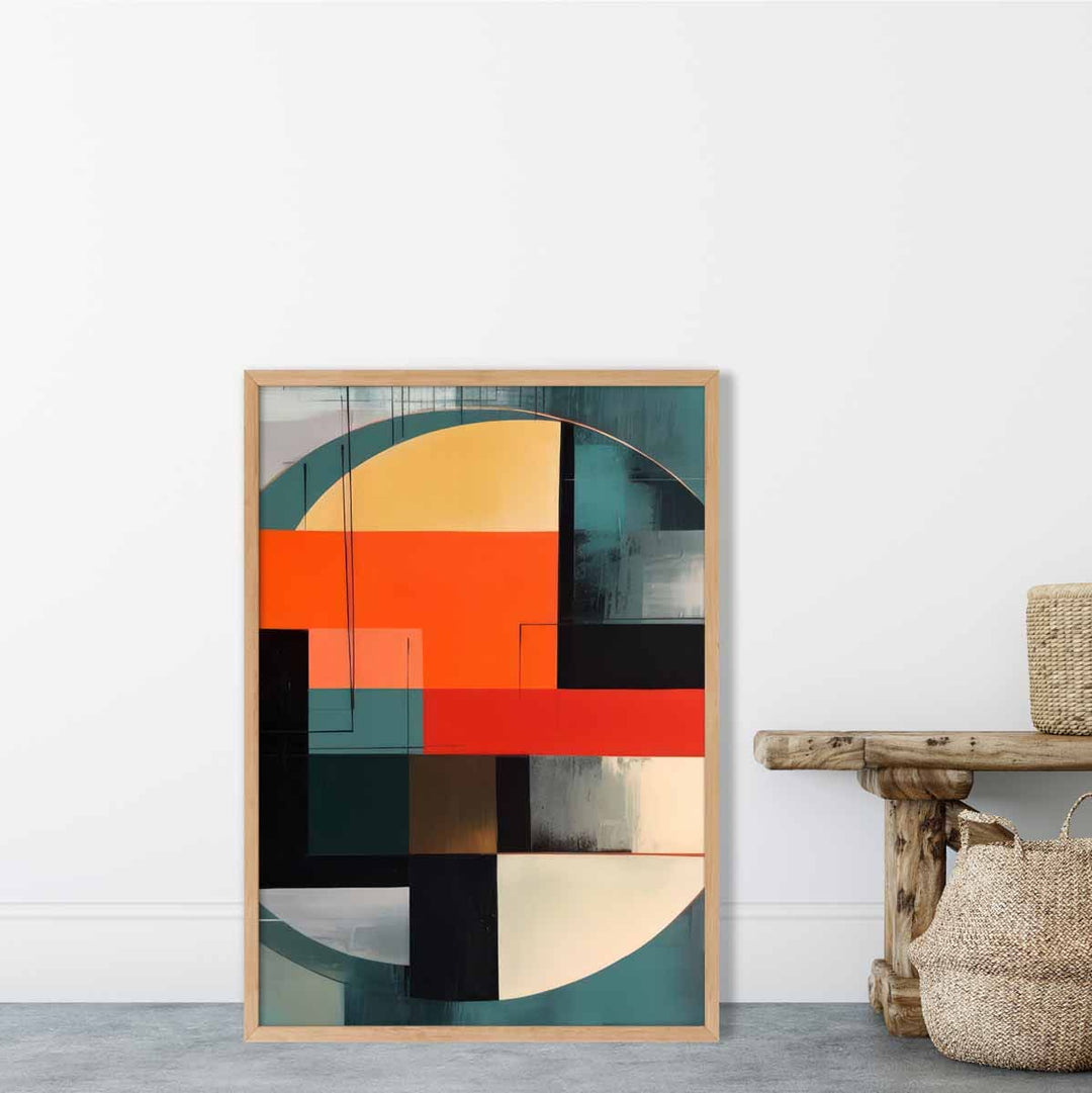 Abstract Shapes Art Print Teal Red and Gray No. 3 | Bowlift