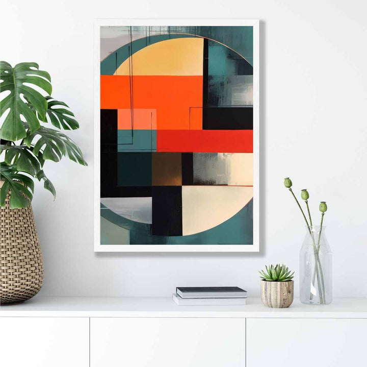 Abstract Shapes Art Print Teal Red and Gray No. 3 | Bowlift