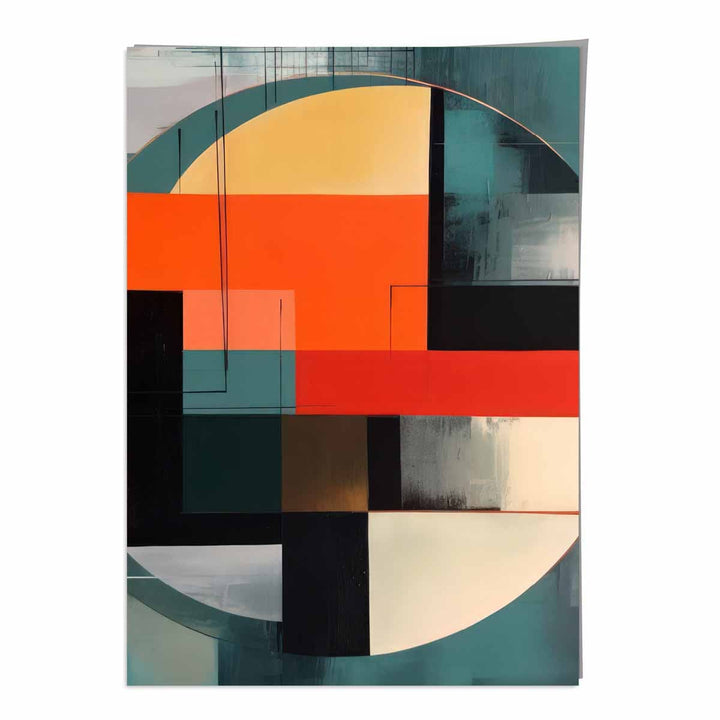 Abstract Shapes Art Print Teal Red and Gray No. 3 | Bowlift