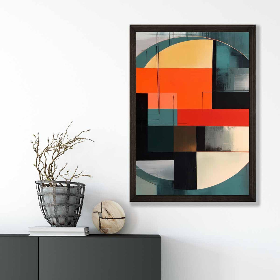 Abstract Shapes Art Print Teal Red and Gray No. 3 | Bowlift