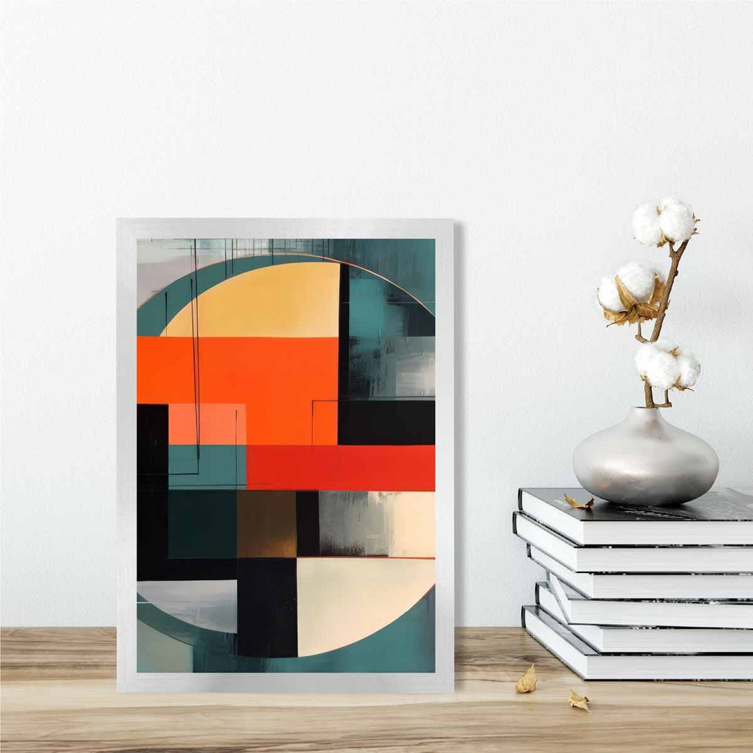 Abstract Shapes Art Print Teal Red and Gray No. 3 | Bowlift