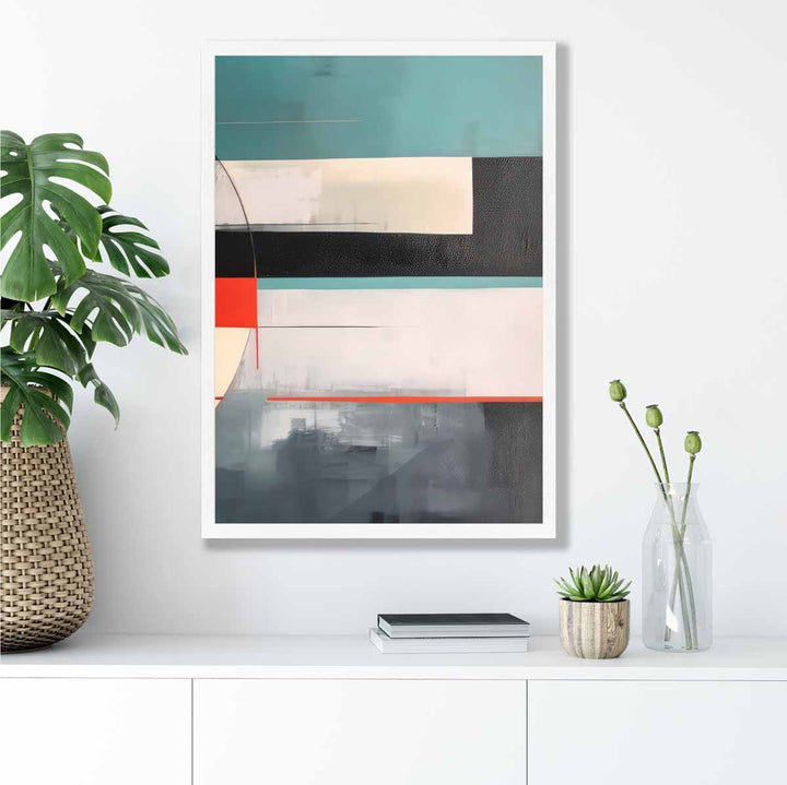 Abstract Shapes Art Print Turquoise Red and Gray No. 4 | Bowlift
