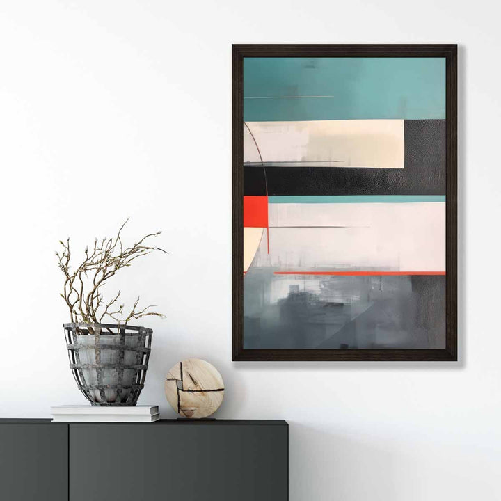 Abstract Shapes Art Print Turquoise Red and Gray No. 4 | Bowlift