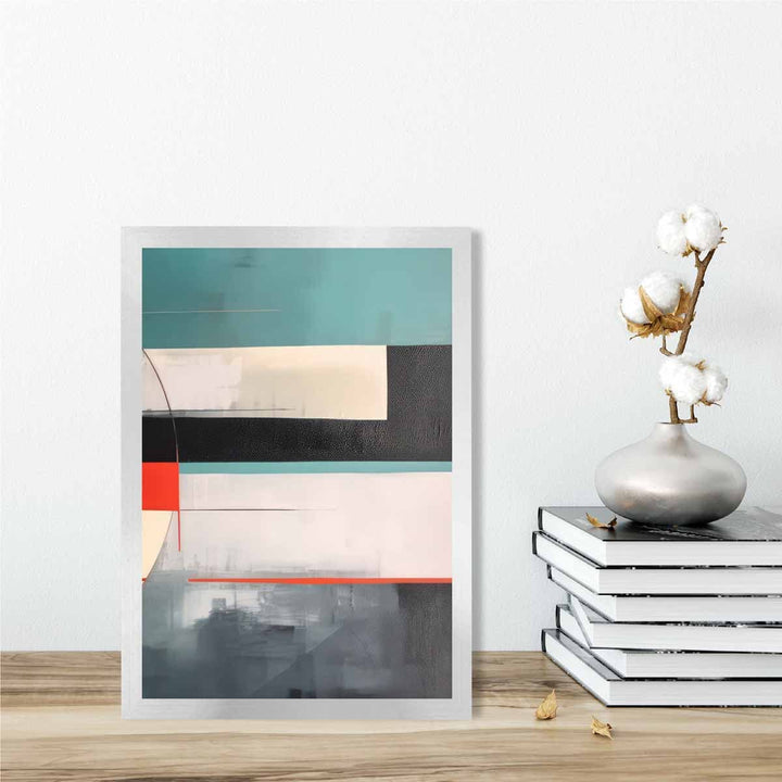 Abstract Shapes Art Print Turquoise Red and Gray No. 4 | Bowlift
