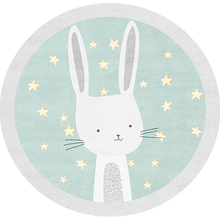 BowLift | Casual Multi-Color Sweet Rug Cotton Blend Cartoon Rabbit Print Rug Pet Friendly Easy Care Rug for Children's Room