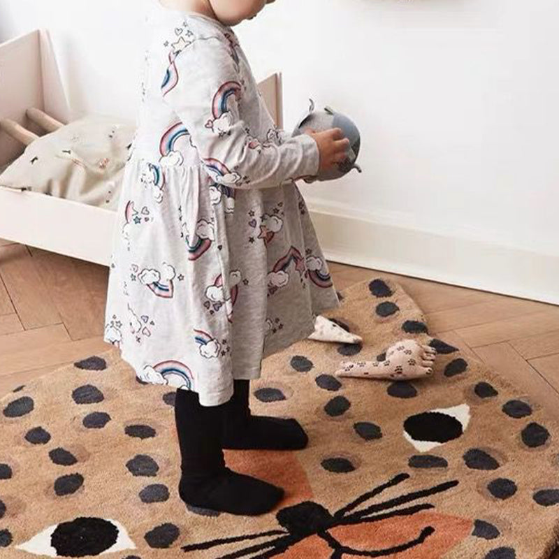 BowLift | Multicolored animal print rug made of cotton blend, adorable rug for the area, pet-friendly, easy-care rug for the bedroom