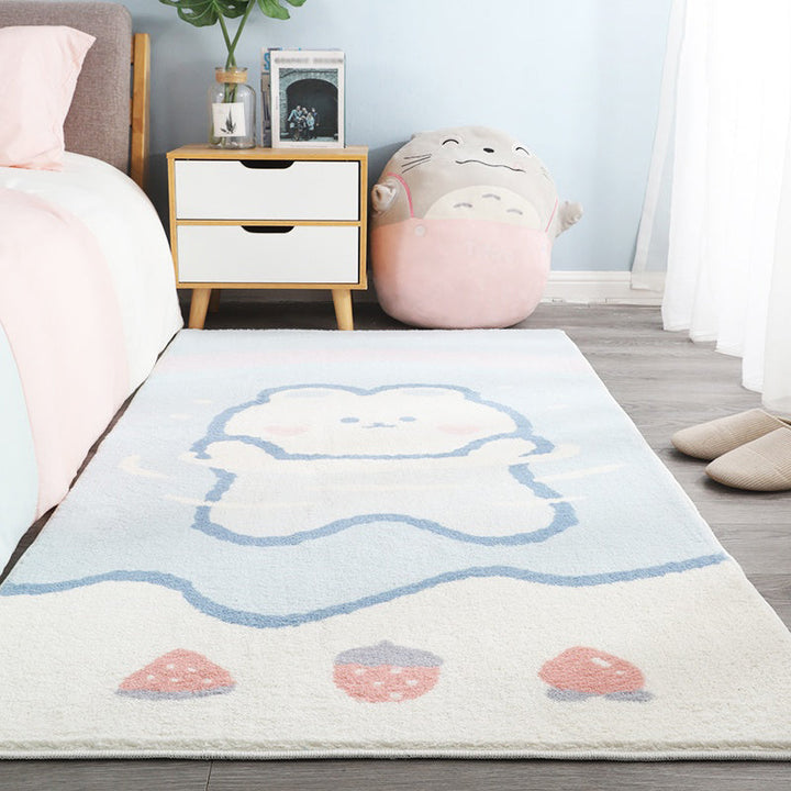 BowLift | Relaxing Cartoon Bear Print Rug Multicolored Cotton Blend Rug Machine Washable Pet-Friendly Rug for Kids Room