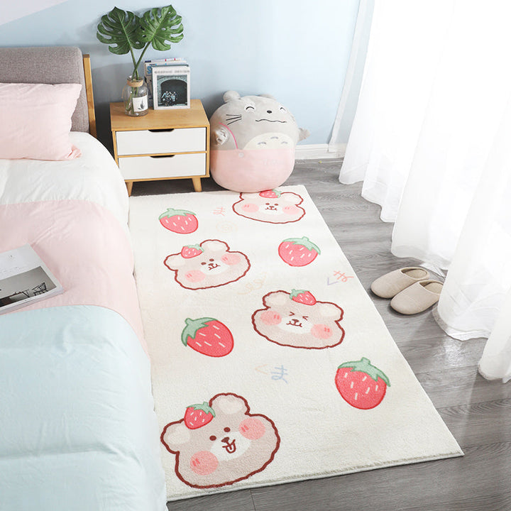 BowLift | Relaxing Cartoon Bear Print Rug Multicolored Cotton Blend Rug Machine Washable Pet-Friendly Rug for Kids Room