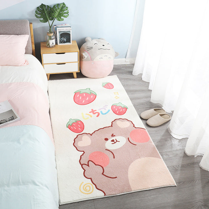 BowLift | Relaxing Cartoon Bear Print Rug Multicolored Cotton Blend Rug Machine Washable Pet-Friendly Rug for Kids Room