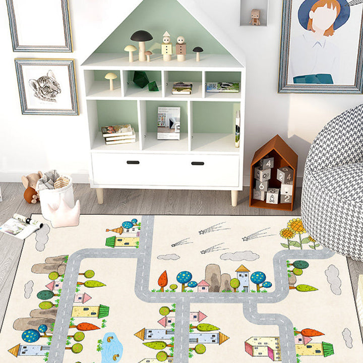 BowLift | Casual Cartoon Patterned Rug Multicolored Cotton Blend Rug Non-Slip Back Easy Care Rug for the Bedroom