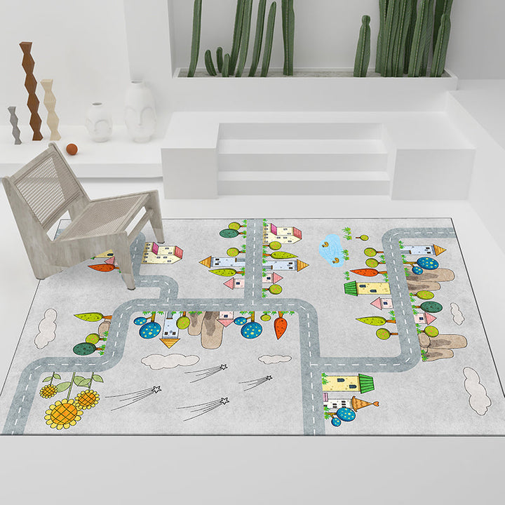 BowLift | Casual Cartoon Patterned Rug Multicolored Cotton Blend Rug Non-Slip Back Easy Care Rug for the Bedroom