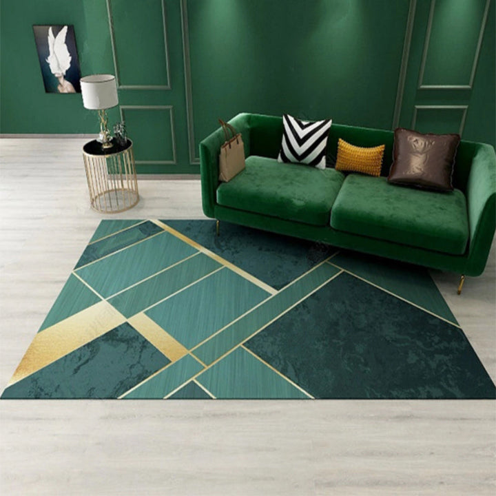 BowLift | Novelty Geometric Pattern Rug Green Polypropylene Rug Stain Resistant Non-Slip Rug for Room Decor