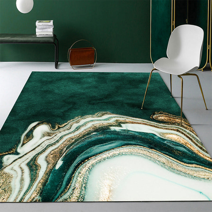 BowLift | Modern Abstract Patterned Rug Dark Green Cotton Blend Carpet Easy Care Pet Friendly Rug for the Living Room