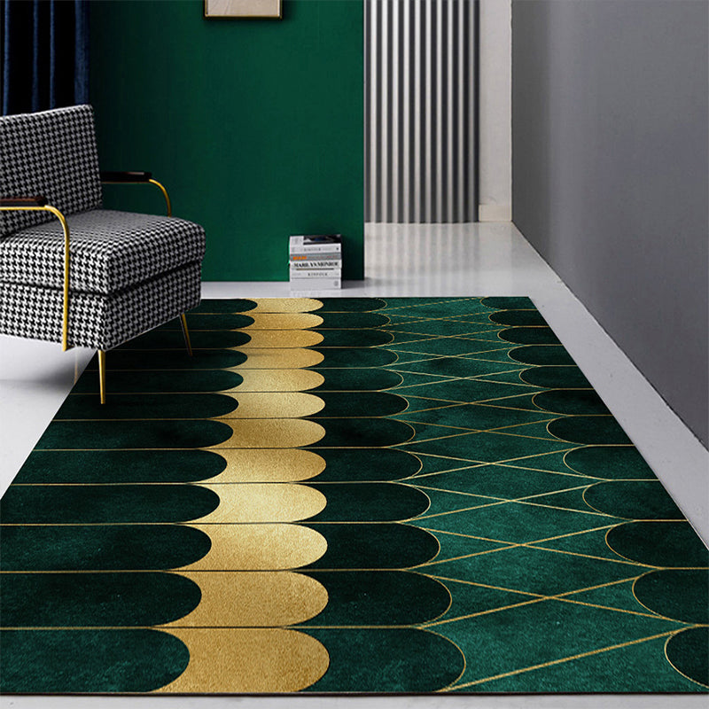 BowLift | Modern Abstract Patterned Rug Dark Green Cotton Blend Carpet Easy Care Pet Friendly Rug for the Living Room