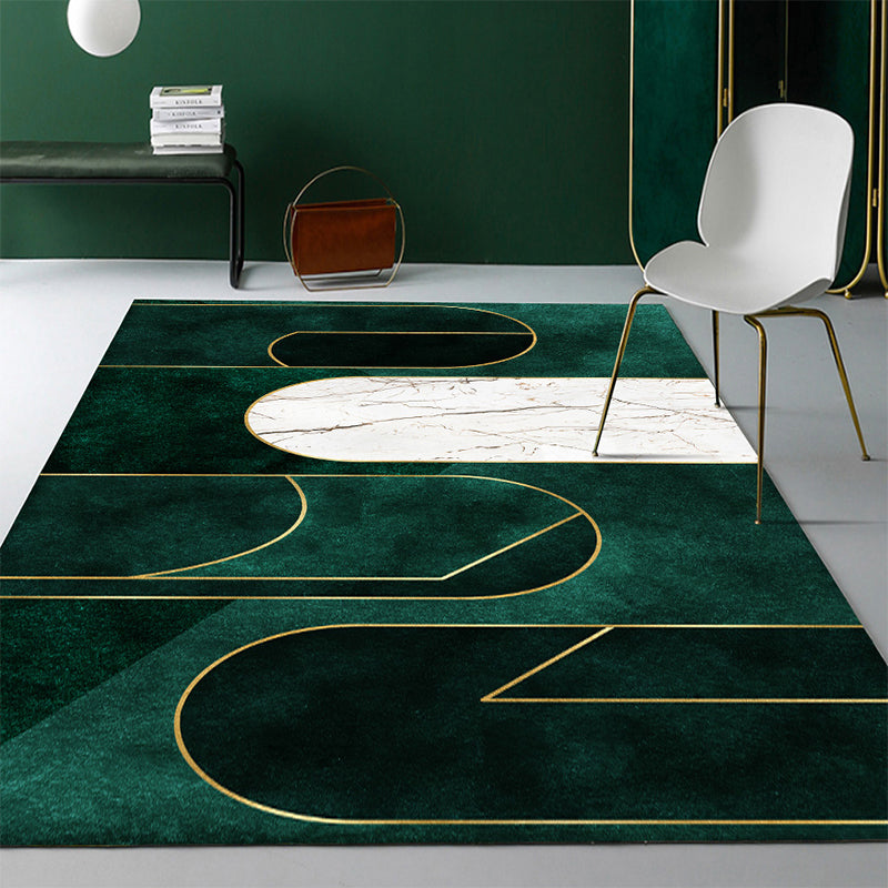 BowLift | Modern Abstract Patterned Rug Dark Green Cotton Blend Carpet Easy Care Pet Friendly Rug for the Living Room