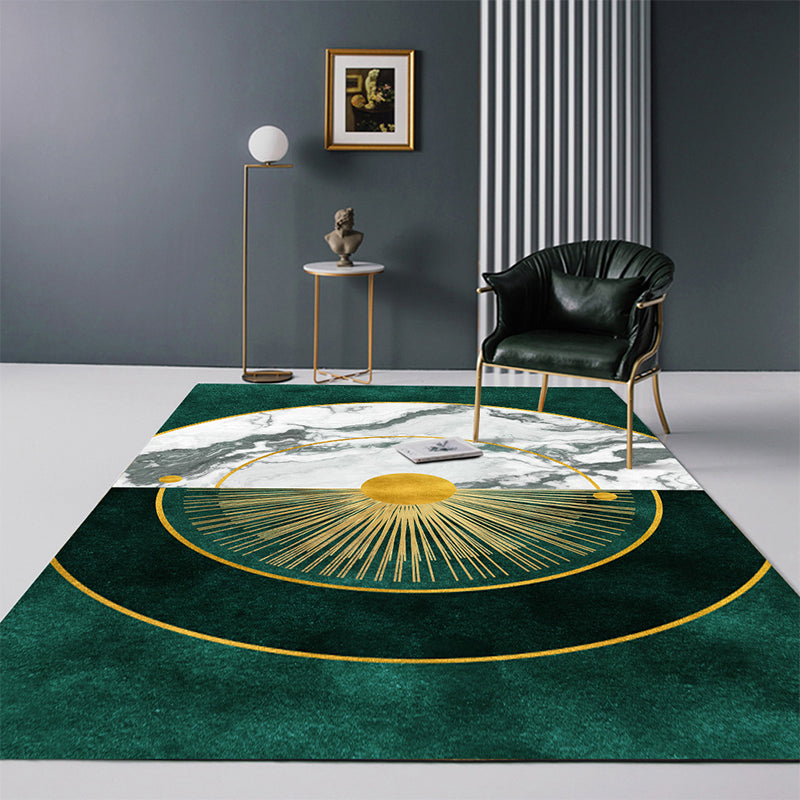 BowLift | Modern Abstract Patterned Rug Dark Green Cotton Blend Carpet Easy Care Pet Friendly Rug for the Living Room