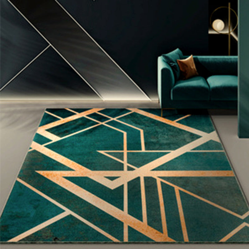 BowLift | Modern Abstract Patterned Rug Dark Green Cotton Blend Carpet Easy Care Pet Friendly Rug for the Living Room