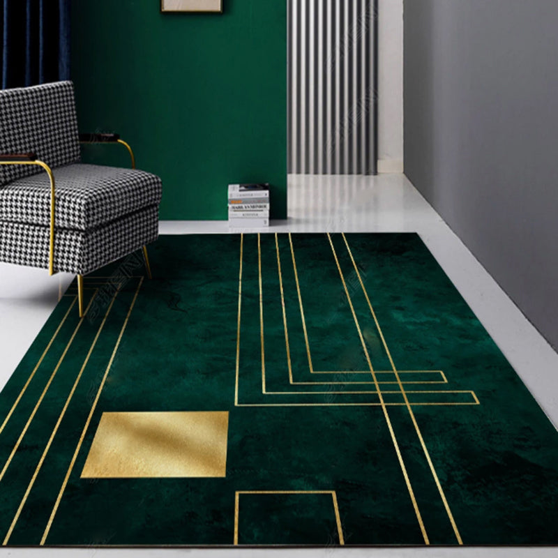 BowLift | Modern Abstract Patterned Rug Dark Green Cotton Blend Carpet Easy Care Pet Friendly Rug for the Living Room