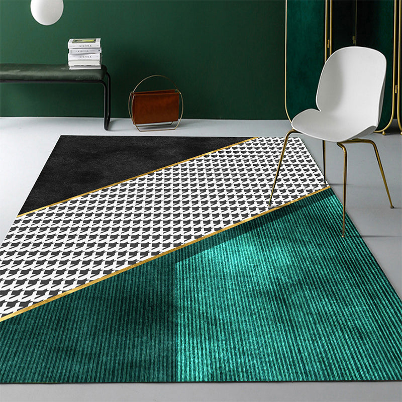 BowLift | Modern Abstract Patterned Rug Dark Green Cotton Blend Carpet Easy Care Pet Friendly Rug for the Living Room