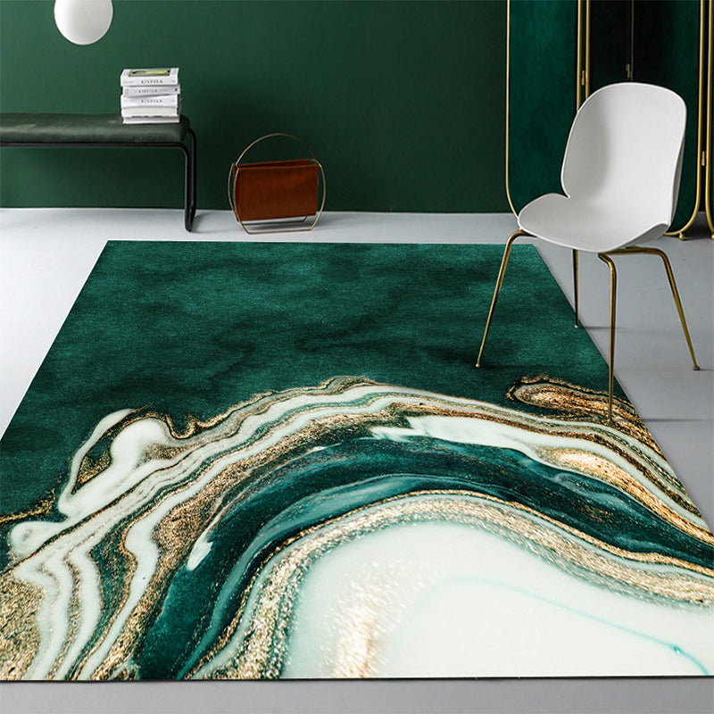 BowLift | Modern Abstract Patterned Rug Dark Green Cotton Blend Carpet Easy Care Pet Friendly Rug for the Living Room