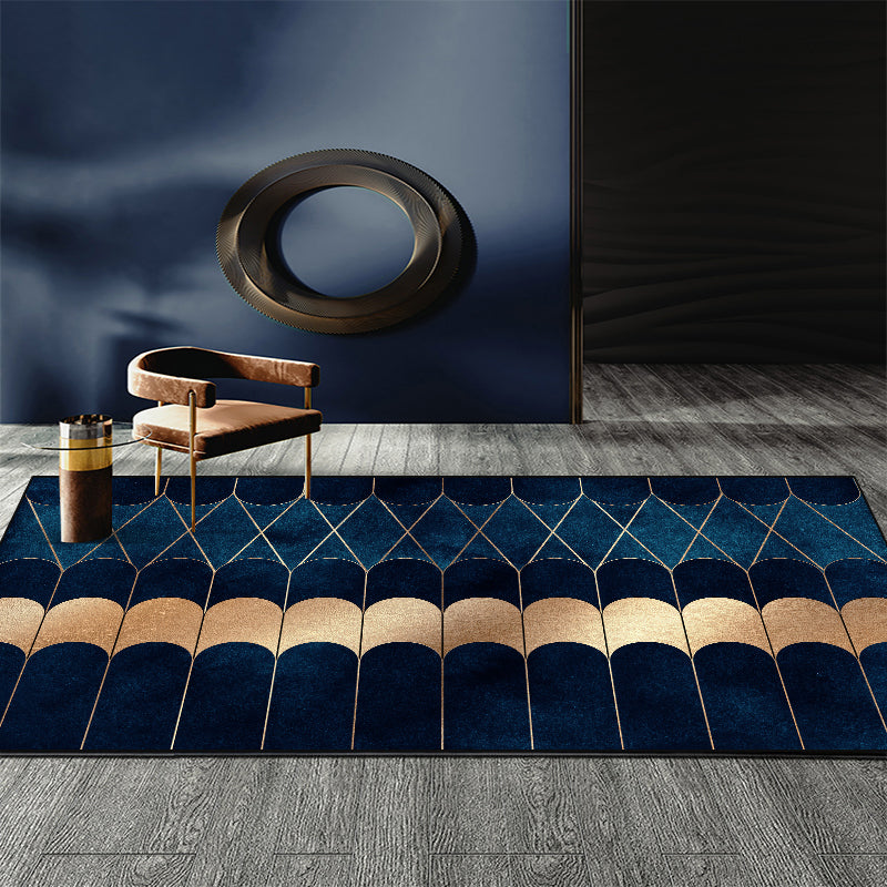 BowLift | Blue Abstract Printed Rug Cotton Blend Creative Rug Washable Non-Slip Back Rug for the Living Room