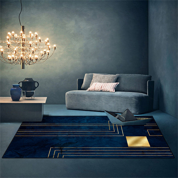 BowLift | Blue Abstract Printed Rug Cotton Blend Creative Rug Washable Non-Slip Back Rug for the Living Room