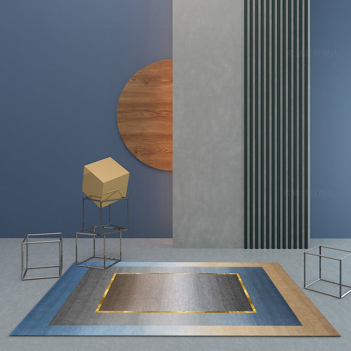BowLift | Nordic Geo patterned rug Gray Blue Polypropylene rug with non-slip backing Easy-care rug for room decoration