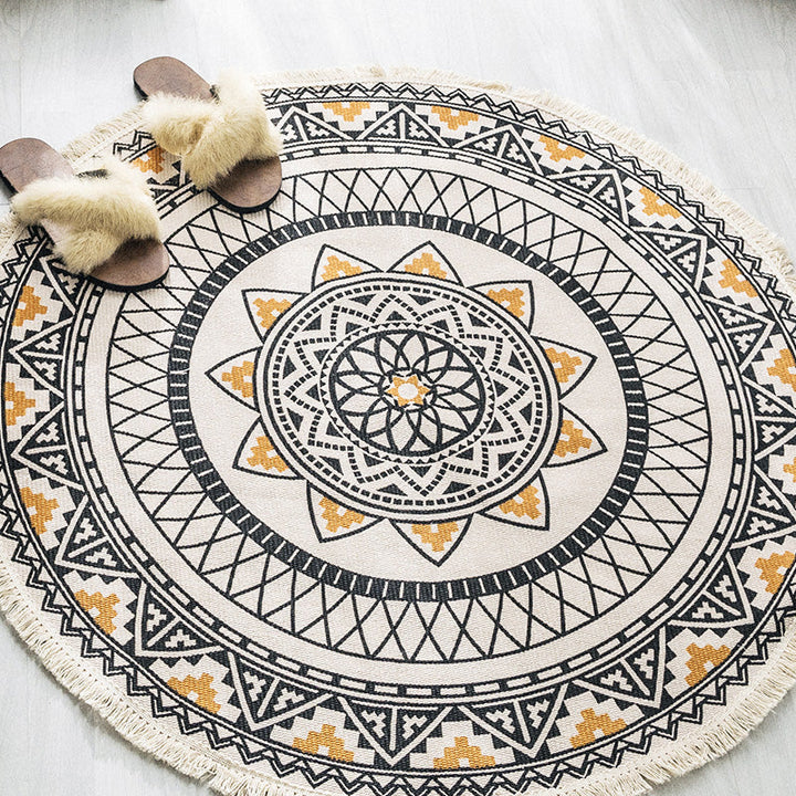 Multicolored tribal patterned rug made of cotton blend, ethnic rug, easy care, handwoven rug with fringes for the bedroom | Bowlift