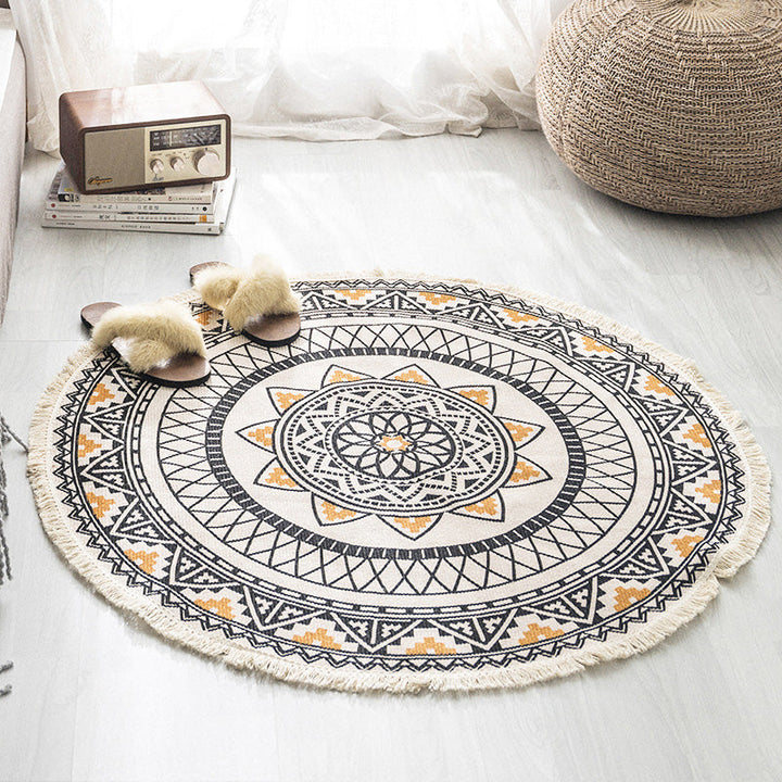 BowLift | Multicolored, tribal patterned rug made of cotton blend, ethnic rug, easy to care for, hand-woven rug with tassels for the bedroom