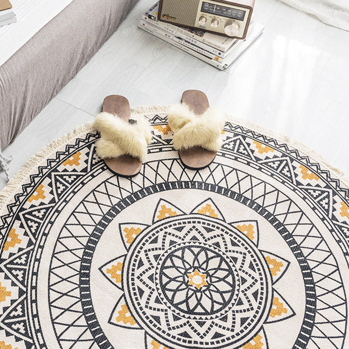 BowLift | Multicolored, tribal patterned rug made of cotton blend, ethnic rug, easy to care for, hand-woven rug with tassels for the bedroom
