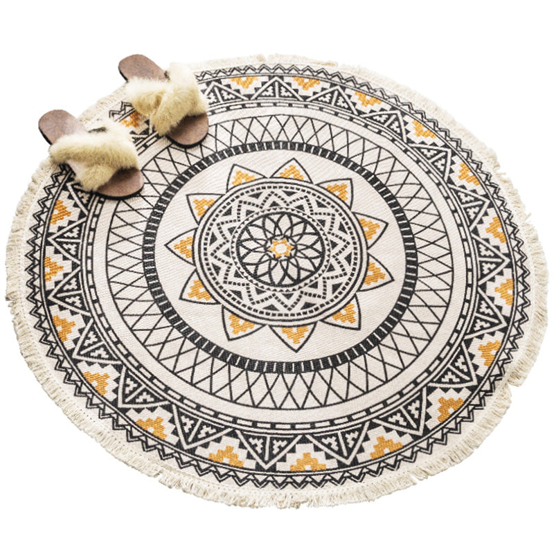BowLift | Multicolored, tribal patterned rug made of cotton blend, ethnic rug, easy to care for, hand-woven rug with tassels for the bedroom