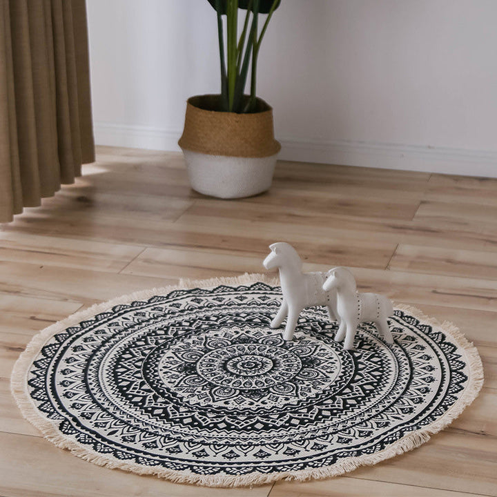 BowLift | Moroccan Living Room Rug Multicolored Tribal Totem Print Rug Cotton Blend Machine Washable Rug with Fringe