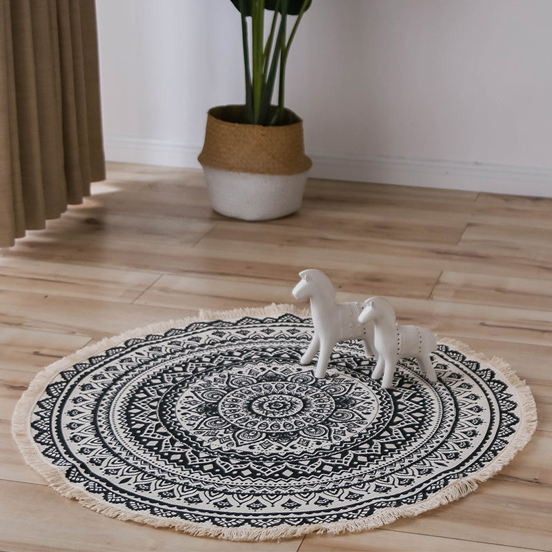 Moroccan Living Room Rug Multicolored Tribal Totem Print Rug Cotton Blend Machine Washable Rug with Fringes | Bowlift