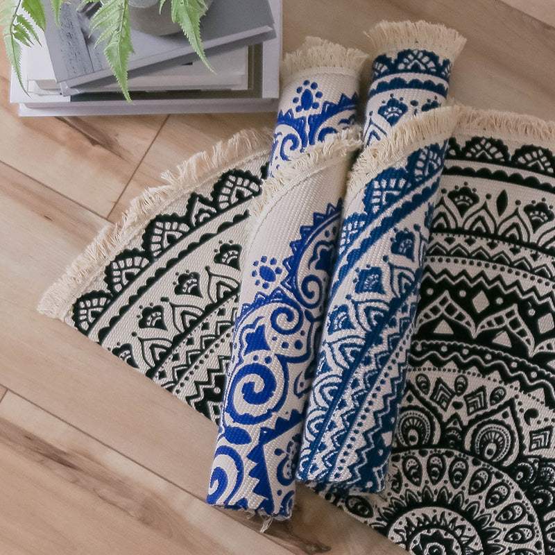 Moroccan Living Room Rug Multicolored Tribal Totem Print Rug Cotton Blend Machine Washable Rug with Fringes | Bowlift