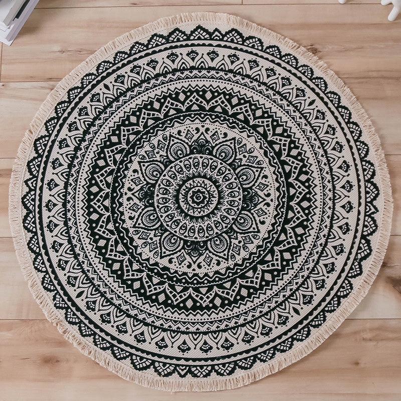 BowLift | Moroccan Living Room Rug Multicolored Tribal Totem Print Rug Cotton Blend Machine Washable Rug with Fringe