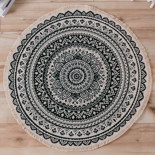 BowLift | Moroccan Living Room Rug Multicolored Tribal Totem Print Rug Cotton Blend Machine Washable Rug with Fringe