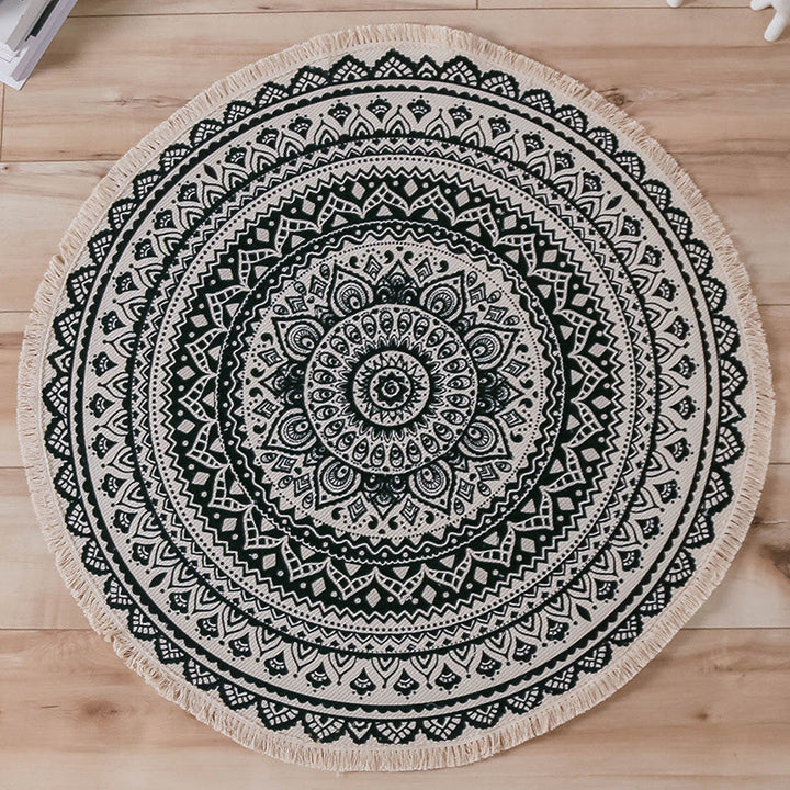 Moroccan Living Room Rug Multicolored Tribal Totem Print Rug Cotton Blend Machine Washable Rug with Fringes | Bowlift