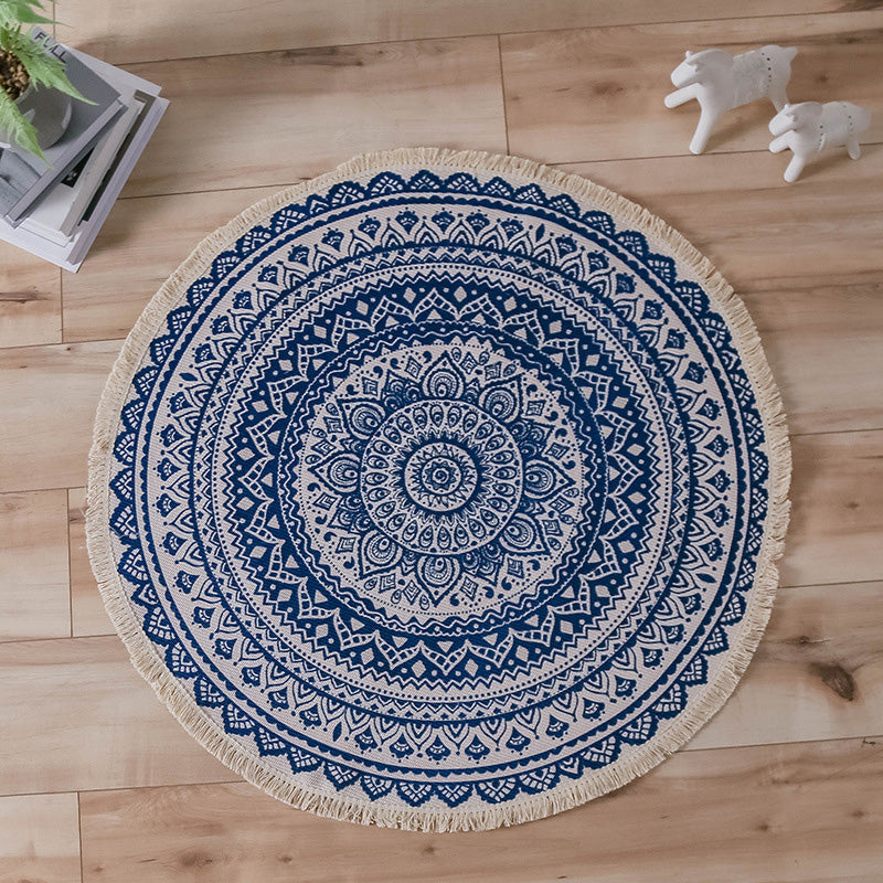 BowLift | Moroccan Living Room Rug Multicolored Tribal Totem Print Rug Cotton Blend Machine Washable Rug with Fringe